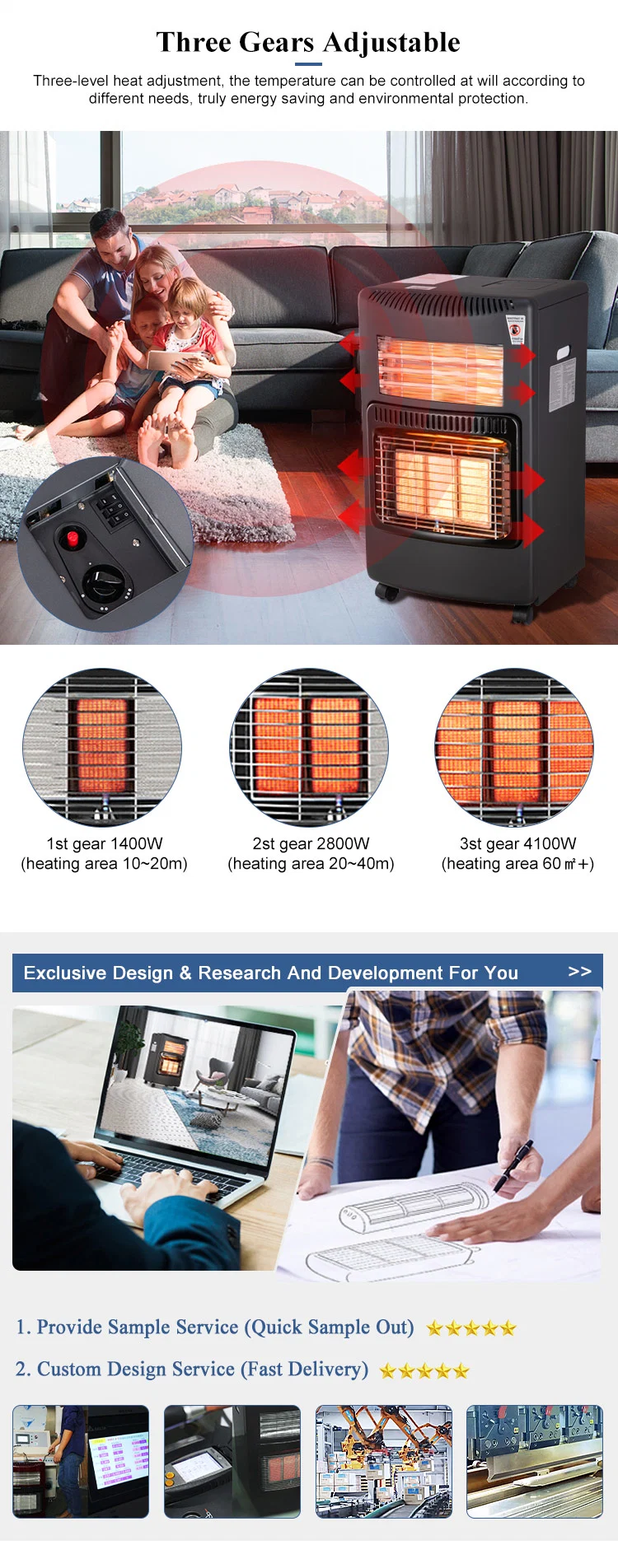 Practical Folding Electric and Mobile Gas Heater Free Floor Living Room Ceramic Indoor Gas Heater for Home